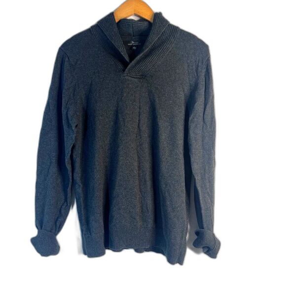 Marc Anthony Dark Gray Cotton Wool Cashmere Shawl Collar Pullover Sweater Large - Picture 1 of 9